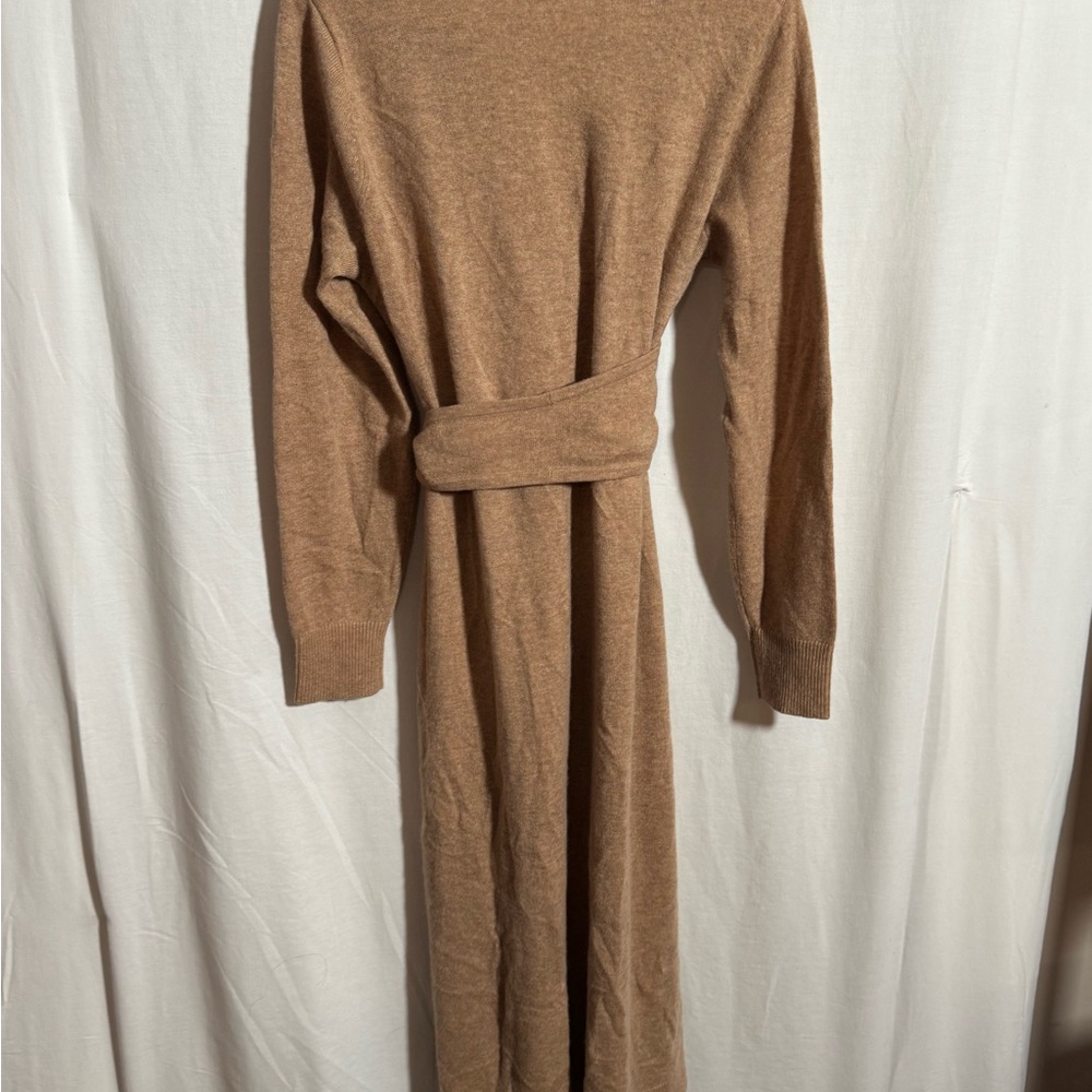 Garnet Hill Camel Long Sleeve Wrap Dress - Picture 2 of 3